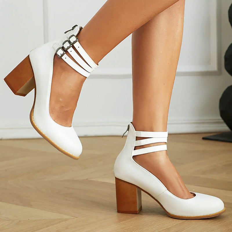 Caa™ | Smooth sandals with ankle strap and thick heel