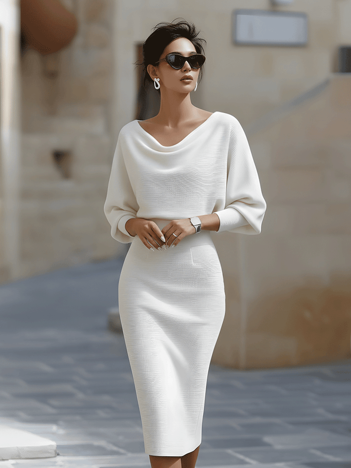 Violet &amp; Grace - White Draped Batwing Midi Dress