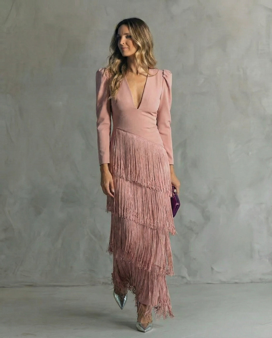 Violet &amp; Grace - Clara™ | Elegant midi dress with fringe sleeves