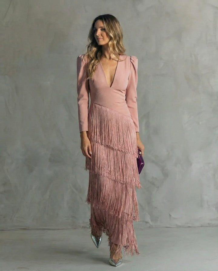 Violet &amp; Grace - Clara™ | Elegant midi dress with fringe sleeves