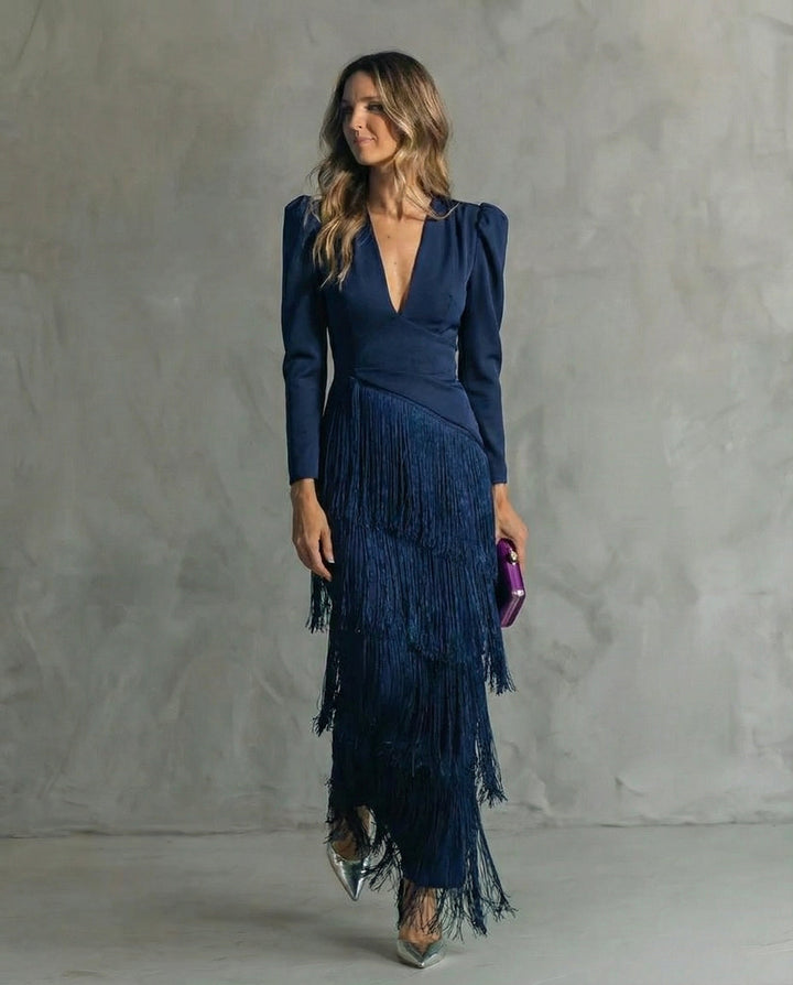 Violet &amp; Grace - Clara™ | Elegant midi dress with fringe sleeves