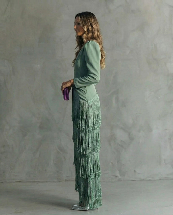 Violet &amp; Grace - Clara™ | Elegant midi dress with fringe sleeves