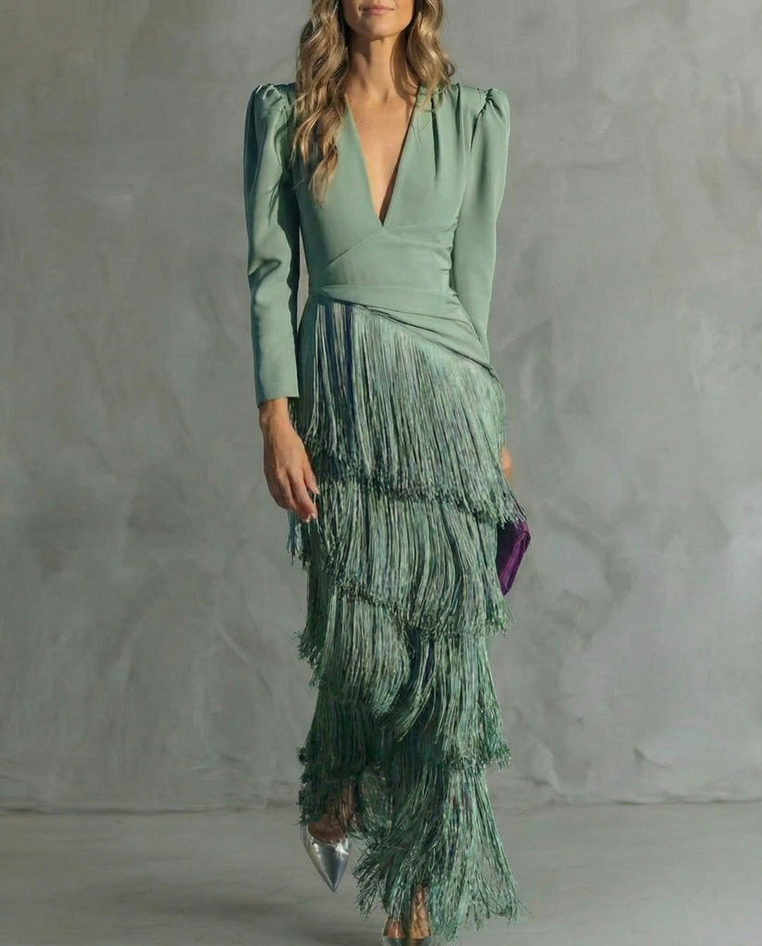 Violet &amp; Grace - Clara™ | Elegant midi dress with fringe sleeves