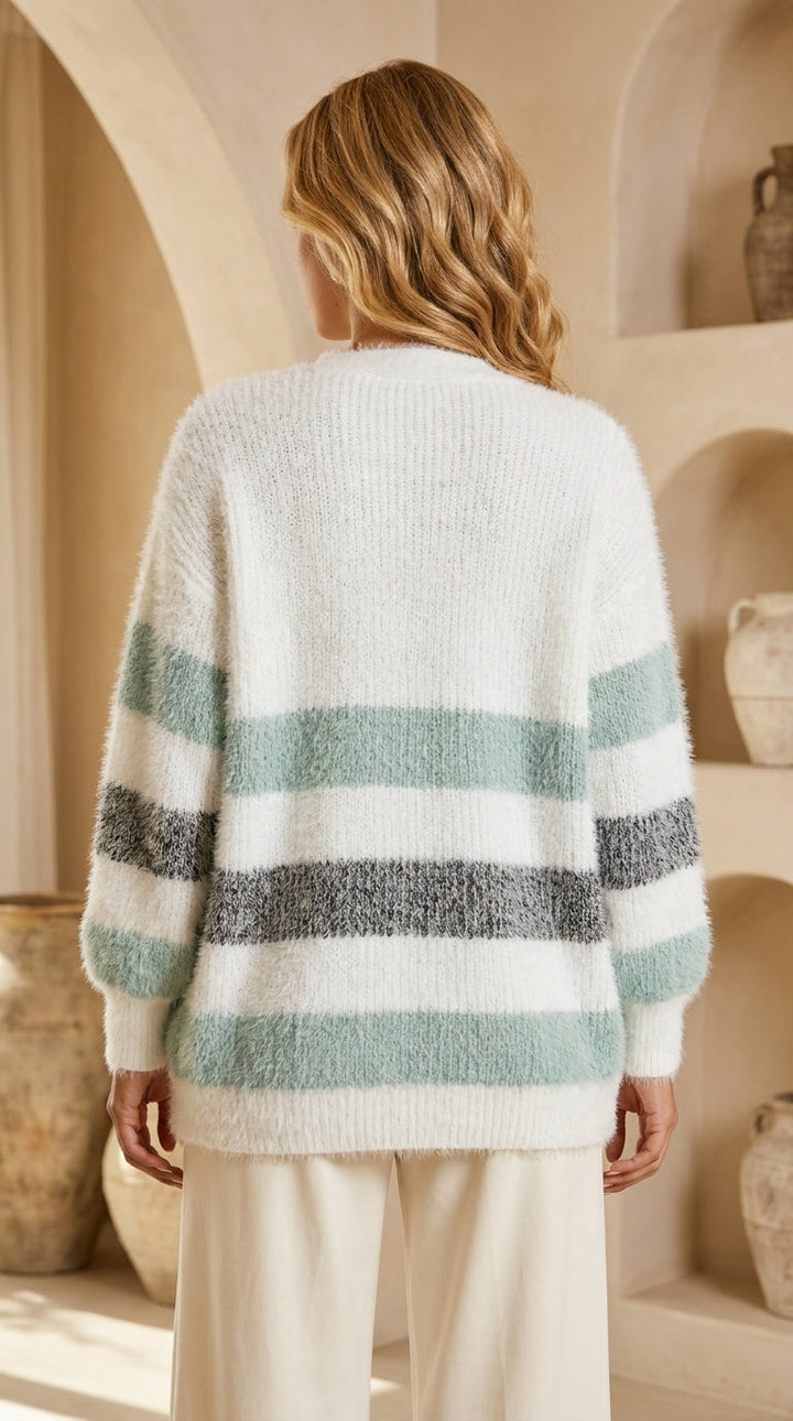 Jade™ – Striped Fluffy Knit Cardigan
