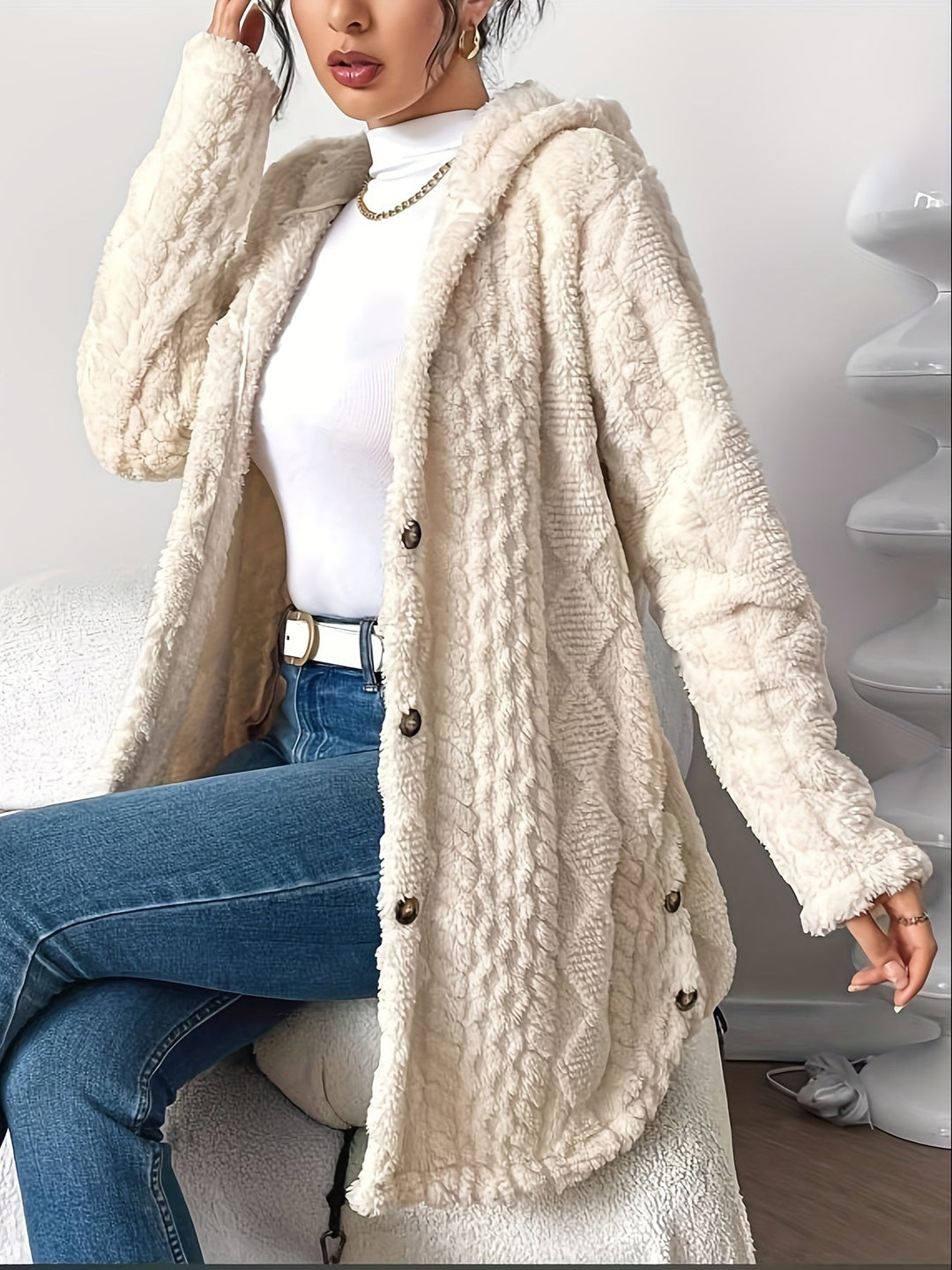 Awhina | Hooded Plush Cardigan Coat